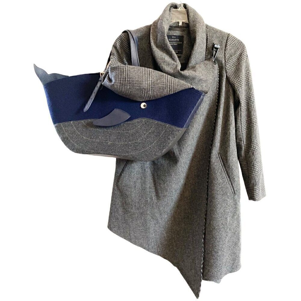 allsaints check monument wool coat sz us 4 gray check houndstooth italian cloth - Picture 5 of 17